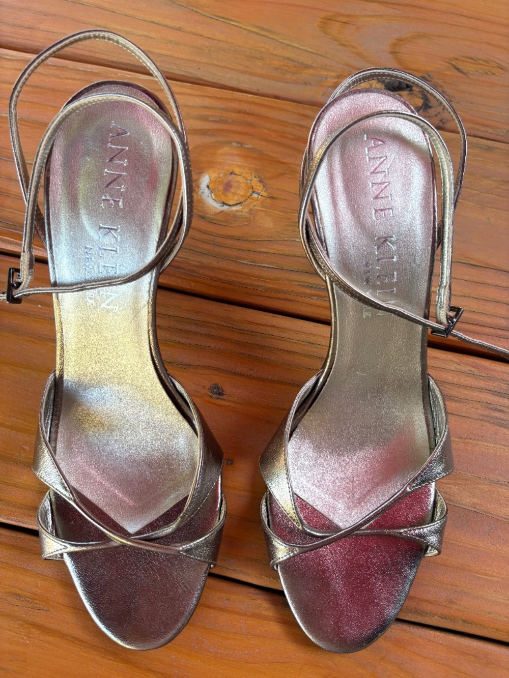 Anne Klein New York Metallic 3.75 Inch Heels Ankle Wrap Strap Size 9 Italy